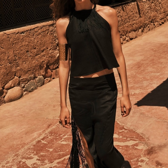 Zara limited edition linen fringe midi skirt you cannot miss - Picture 2 of 4